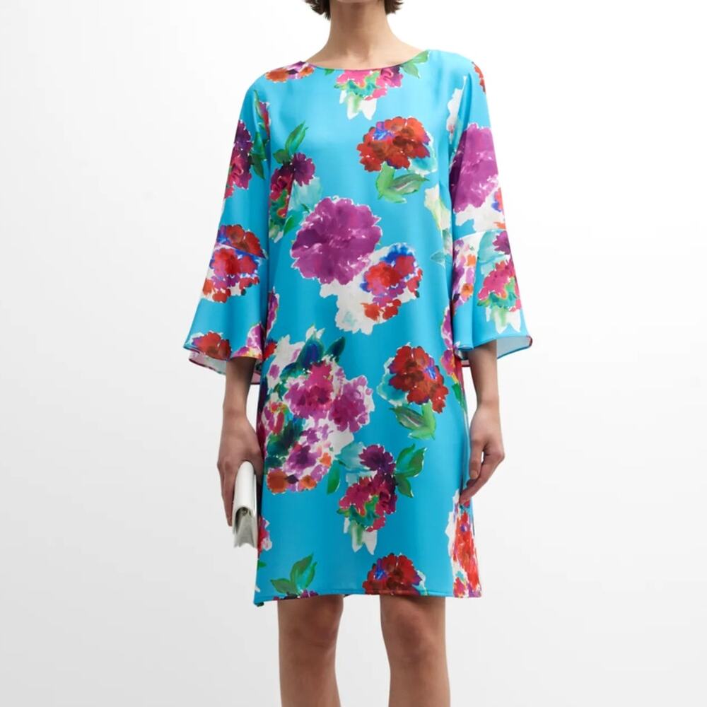 Caroline Rose NWT Bella Summer Social Bright Floral Bell Sleeve Shift Dress